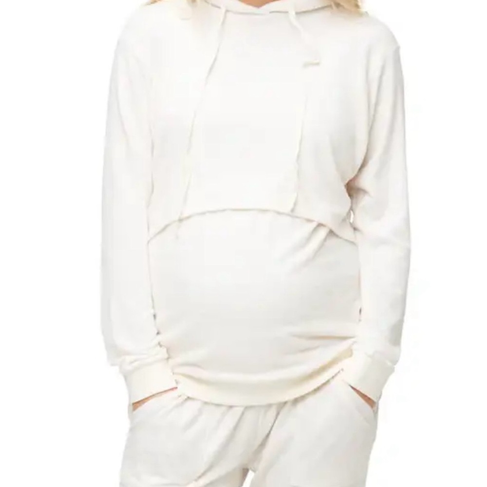Nursing Hoodie Top in Cream - Comfortable Maternity Sweatshirt